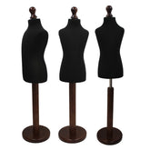 Children Kids Age 6-8 Years Tailors Dummy Mannequin, Black Torso Bust with a Dark Wood Round Base
